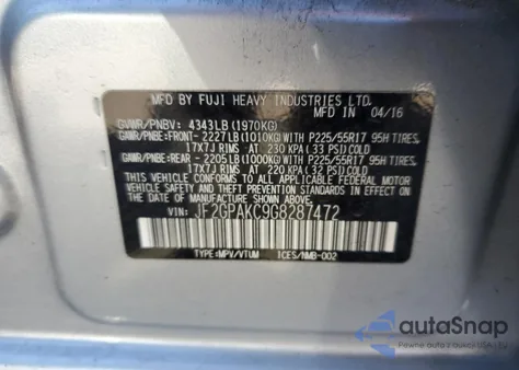 2016 Subaru Crosstrek Limited из США, поврежденный, VIN JF2GPAKC9G8287472